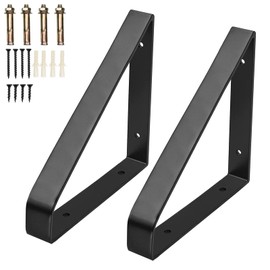 2Pcs Heavy Duty Floating Shelf Brackets, 8" Metal Wall Mounted Triangle Bracket with Screws, Decorative Shelve Supports for Bedroom Living Room Bathroom Kitchen Office Decor - 300lbs Load(Black)