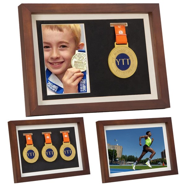 IHEIPYE Solid Wood Medal Display Shadow Box Picture Frame -