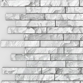 Dundee Deco White Grey Faux Stone PVC 3D Wall Panel, 3.2 ft X 2.1 ft (99cm X 65cm), Interior Design Wall Paneling Decor, Total Coverage 6.9 sq. ft. (0.6 sq. m)