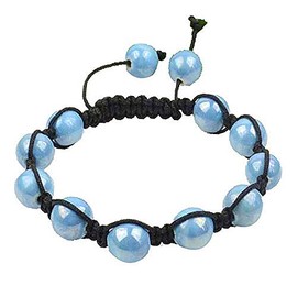 My Daily Styles Sky Blue Beads Black Cord Macrame Beaded Bracelet