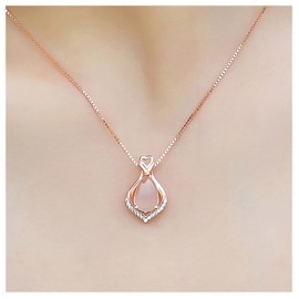 Rose Quartz Pendant Necklace, Pink Crystal, Teardrop Chain, Natural Gemstone Healing Chakra, Opal Stone Jewelry for Women Girls (Rose Gold C)