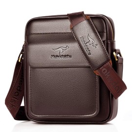 GKE Mens Leather Shoulder Bag Business Crossbody Bag for Men, brown, casual