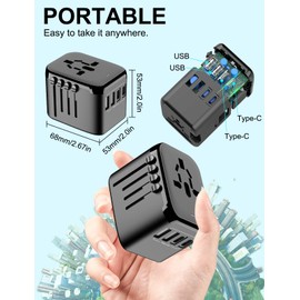 Universal Travel Adapter,All in One European Travel Plug Adapter,High Speed 3.5A International Travel Adapter,2 USB 2 Type C Worldwide AC Outlet Travel Adapter Travel Essentials for European UK AUS