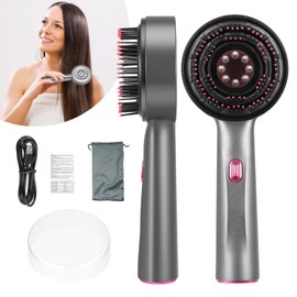 Scalp Massaging Brush,3 in 1 Electric Scalp Massager with IPX7 Waterproof,Cordless Red Light Hair Massager,Scalp Massage Comb,Hair Oil Applicator,Hair Massager for Stimulates Hair Growth (Gray)