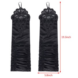 Teqooza Long Black Elbow Lace Sequins Satin Gloves 19.3" Stretchy 1920s Opera Gloves Evening Party Ceremony Dance Gloves for Women Girls, 1 Pair