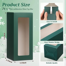 Honoson 24 Pcs Gift Boxes with Ribbon for Sublimation Glass Exhibition Boxes Transparent Gift Box for 12oz 16oz 20oz Drinking Glasses Jars Sublimation Glass Can Blanks Tumbler Gift Box(Green)