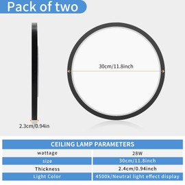 Mikeru 30cm Black Ceiling Light, 2pack Round Hallway Ceiling Lights 4000k Neutral Light Bathroom Ultra-Thin 2.4cm/0.94in Flush Mount Lights for Kitchen, Laundry Room