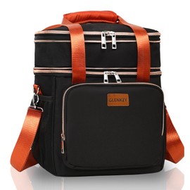 GLENKEY Expandable Insulated Lunch Box for Women Men, Double Deck Large Lunch Bag Tote Leakproof Lunch Cooler with Shoulder Strap for Adults Work Shift Outdoor Picnic Daytrip, (Black, 16L)