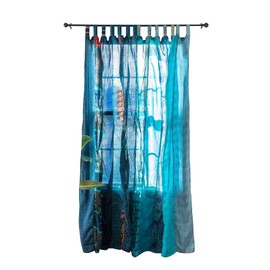 Indian Old Sari Turquoises Color Curtain Door Drape Window Decor Silk Sari Hippie Recycle Curtains