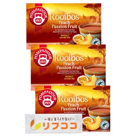 Pompadour Rooibos Tea Peach & Passion Fruit, 1 Box (20 TB Pack) x 3 Box Set, Decaffeinated Decaffeine (Set of 3)