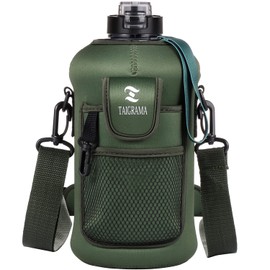 Botella de agua de medio galón (60 onzas, 40 onzas) con asa aislada funda para teléfono (sin pajita), sin BPA, reutilizable, grande, para deportes, 2,2 l, 1,3 l, regalo para niñas y mujeres, 2,2 l, color verde oliva