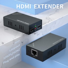 HDMI Extender, HDMI Over Ethernet Extender Over Cat5E/6/Cat7 Cable up to 196 Feet (60m) 1080P@60Hz, Full HD, Support Local Loop Out, POE, EDID,Transmitter + Receiver Included…