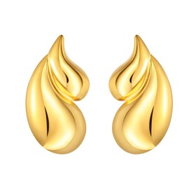 ENVYOU Gold Waterdrop Earrings Teardrop Chunky Hypoallergenic Lightweight Drop Jewelry for Gift, Brass, Cubic Zirconia