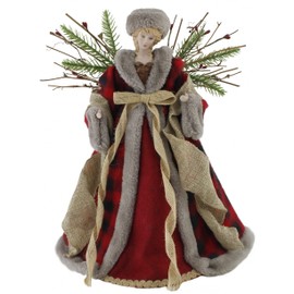 Windy Hill Collection 14" Red Checkered Burlap Angel Christmas Tree Topper or Table Top 514220
