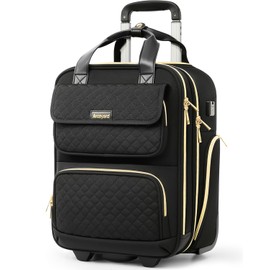 Arcoyard Underseat Carry On Luggage with Wheels, Airline Approved Personal Item Bag, 17-Inch Multi-functional Rolling Bag, Lightweight Overnight Suitcase for Women, Bussiness, Travel, Black