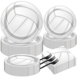 Qyeahkj 50 Guests Volleyball Plates and Napkins Party Supplies Volleyball Birthday Party Decorations Disposable Tableware Set Sports Dinnerware Favor for Kids Baby Shower Decorations, 200PCS