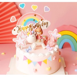 JeVenis - Decoración mágica para tartas de unicornio, decoración de cumpleaños para niñas, decoración de cumpleaños de unicornio, decoración de fiesta de unicornio, decoración de cumpleaños de arco iris, decoración de cumpleaños para niña