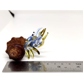 Sansukjai Seashell Hermit Crab Miniature Figurines Animals Hand Blown Glass Art Collectible Gift Decorate, Blue Tone
