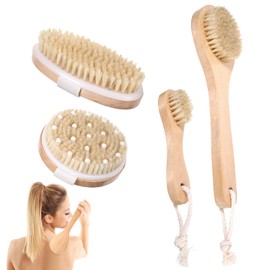 4 Pack Dry Brushing Body Brush, Soft Dry Brush for Body Face, Pore Cleaning Brush Long Handle Back Scrubber for Shower, Bath Brushing Cellulite Exfoliating Brushes Lymphatic Drainage Tool