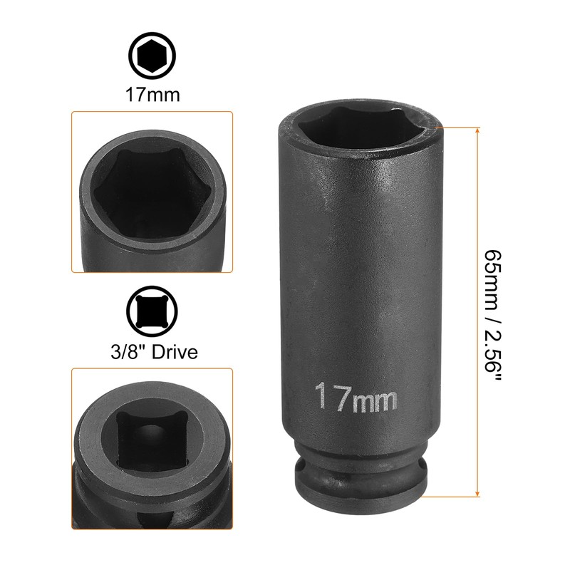 sourcing map Deep Impact Socket 3/8" Square Drive by 17mm