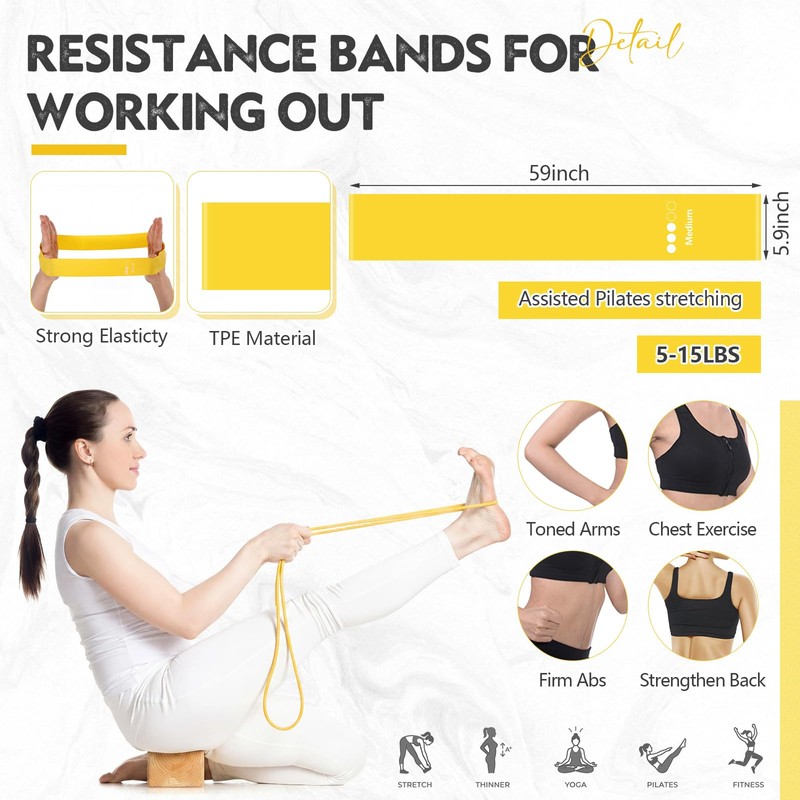 Outus 20 Pcs 5-15lbs Resistance Bands Bulk 10 Long Resistance