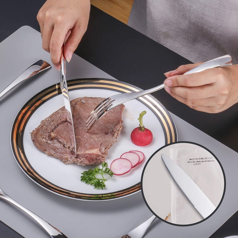 Lemeya 24-Piece Silverware Set with Steak Knives,Forged 18/10 Stainless Steel