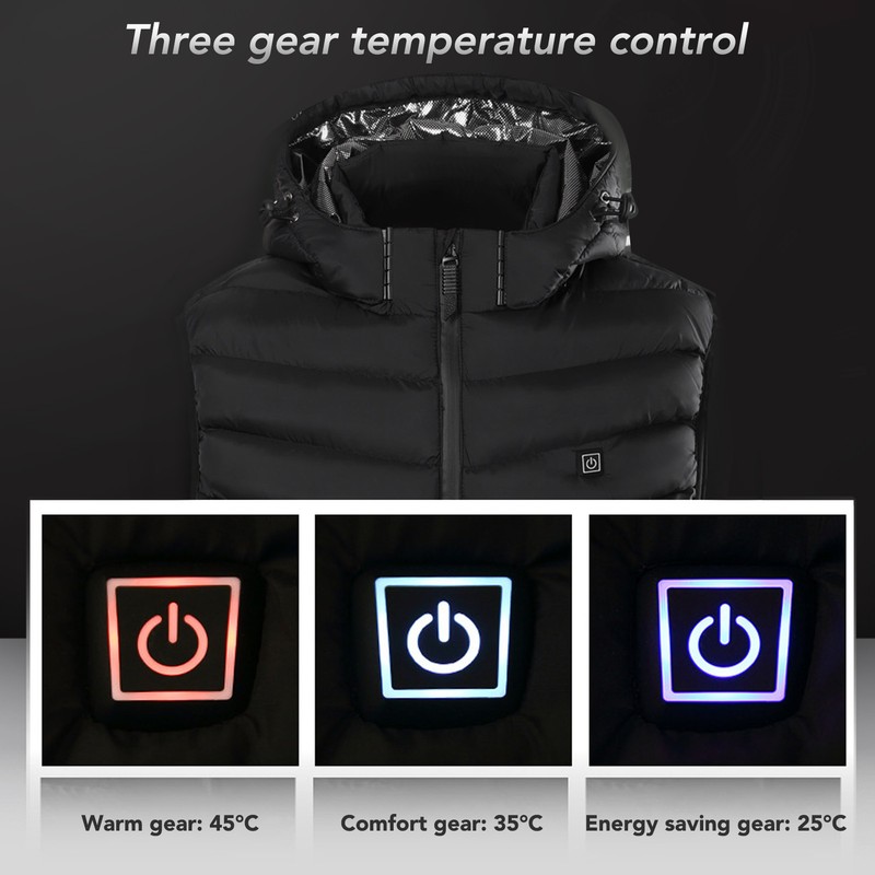 Heated Vest Three Level Temperature Adjustment Waterproof Black Electric Heating