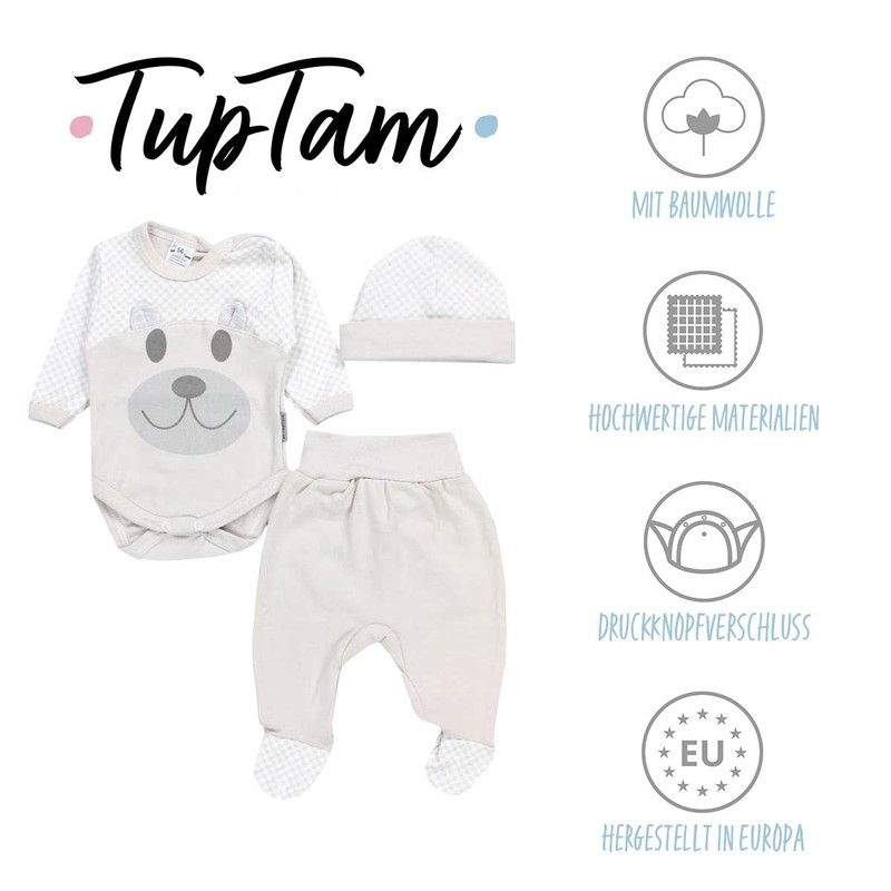 TupTam Baby Clothes Set Body Romper Hat Teddy Bear -
