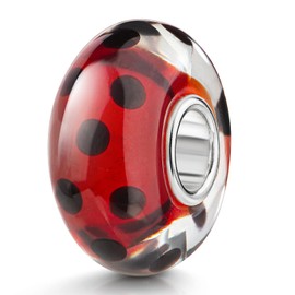 MATERIA Glass Beads Pendant Red 'Beetle's Murano Glass Bead 925 Silver Bead Bracelet#1169