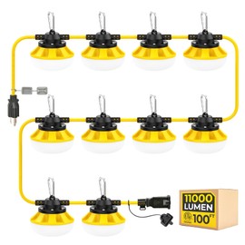 HYANGLUX 100ft Construction String Lights: 3 Prong 100w 11000lm ETL Certified Bright Industrial Outdoor Temporary Lighting Led Hanging IP65 Waterproof 18AWG Wire Work Light for Attic Jobsite Garage