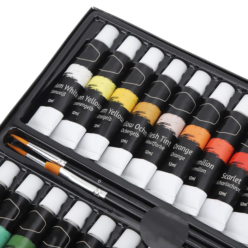 24 Colors Acrylic Pigments Set with 3Pcs Painting Pens Students