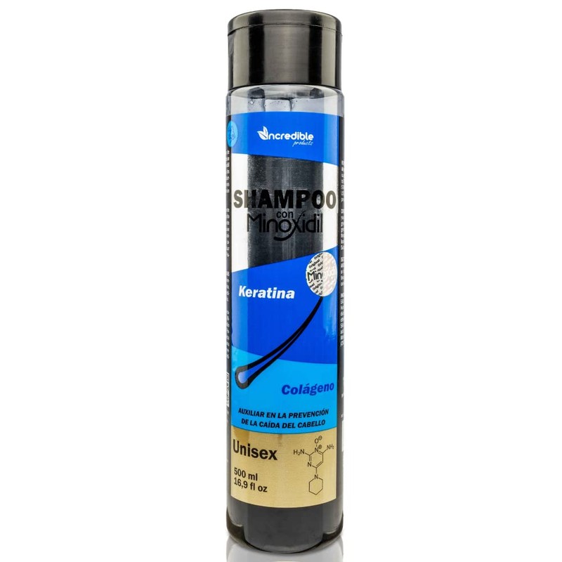 Incredible Shampoo con Minoxidil Colageno y Keratina 500 mL