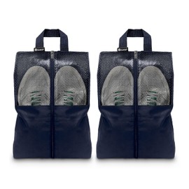 HANOZI Shoe Bags For Travel, Used As For Storage or Shoe Travel Bag, Space Saving When Travelling With This Travel Shoe Bags For Packing, Featuring Waterproof Nylon Sneaker Bag. (Navy, 2 Pack, Medium)