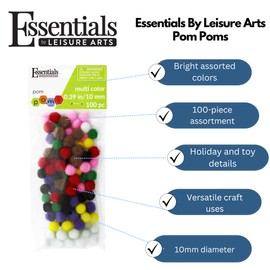 Essentials By Leisure Arts Pom Poms - Multi-Colored -10Mm - 100 Piece Pom Poms Arts and Crafts Colored Pompoms for Crafts Craft Puff Balls for Crafts