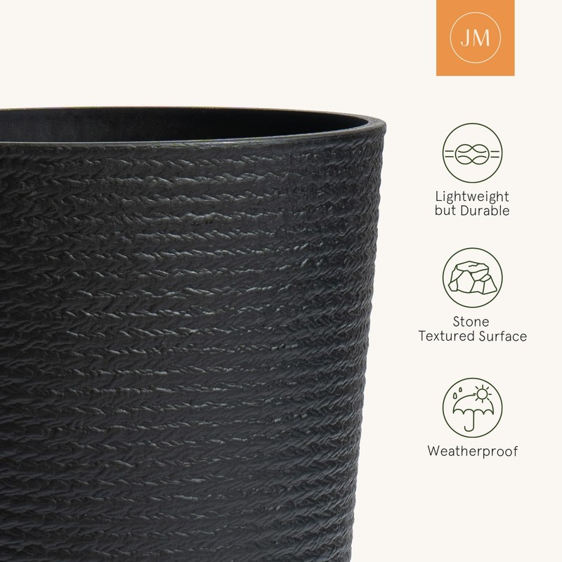 La Jolie Maison Tall Round Planter, Large Tall Black Planter