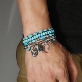 Turquoise Beaded Bracelet Boho Western Bracelets for Women Turquoise Western Jewelry Outfit Dress Trendy Bracelets for Women 2025