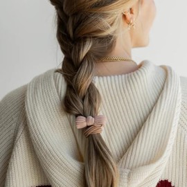 Kaxi, Two Toned Bow Slick Back Ponytails, No Damange Elastic & Stylish, Pack of 3 (Light Brown & Blush)