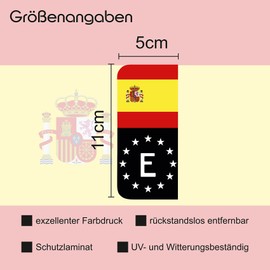 2 x License Plate Stickers Perfect Fit for EU Field 11 x 5 cm Design Sticker for Number Plate Film Car Black or with Flag Car Wash Safe R167 (24 Spain, with Flag)