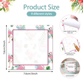 9 Pieces Summer Flamingos Sticky Notes 3x3 Inch Adhesive Summer Flamingos Memo Notes Self-Stick Note Pads for School Office Home Supplies Students Teachers Present