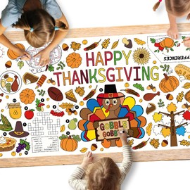 Paqisun Thanksgiving Giant Coloring Poster, Wall Coloring Poster Paper Tablecloth Thanksgiving Parent-Child Interaction 72 x 31.5 Inches Thanksgiving Crafts Gifts for Kids