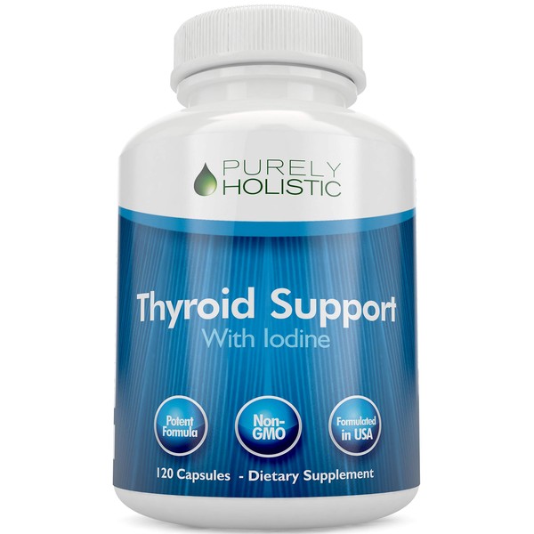 Purely Holistic Thyroid Support Supplement with Iodine - 120 Capsules - 2 Month Supply - with L-Tyrosine, B12, Magnesium, Ashwagandha, Kelp & More - Formulated for Women - Non GMO