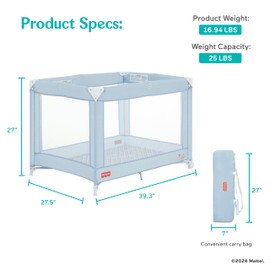 Fisher Price Play All Day Baby Playard in Moon Mist, No Tool Assembly, Easy One-Hand Fold, Breathable Mesh Sides, Carry Bag Included