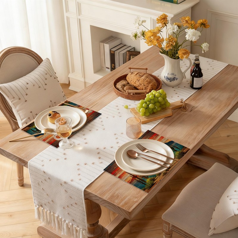 Boho Cactus Placemats Set of 6 Linen Table Mats, 12x18