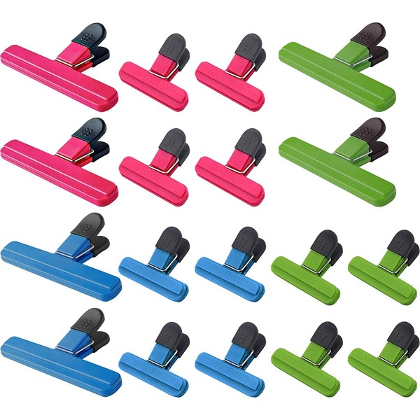 WUWEOT Pack of 18 2 Size Sealing Clips for Bags Sealing Clips Plastic Food Clip Bag Clips Food Bag Clips Chip Clips Sealing Clips Sealing Clips for Bags 3 Colours