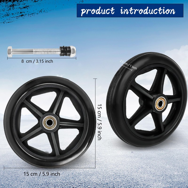6 Pcs 6 Inch Replacement Walker Wheels with Bearing and