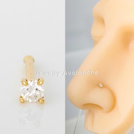 2.5mm Diamond Nose Bone Nose Stud 14K Yellow Gold 20G Nose Ring Stud Unisex Ball-end Diamond Nose Stud NSBN20G-25WDYG