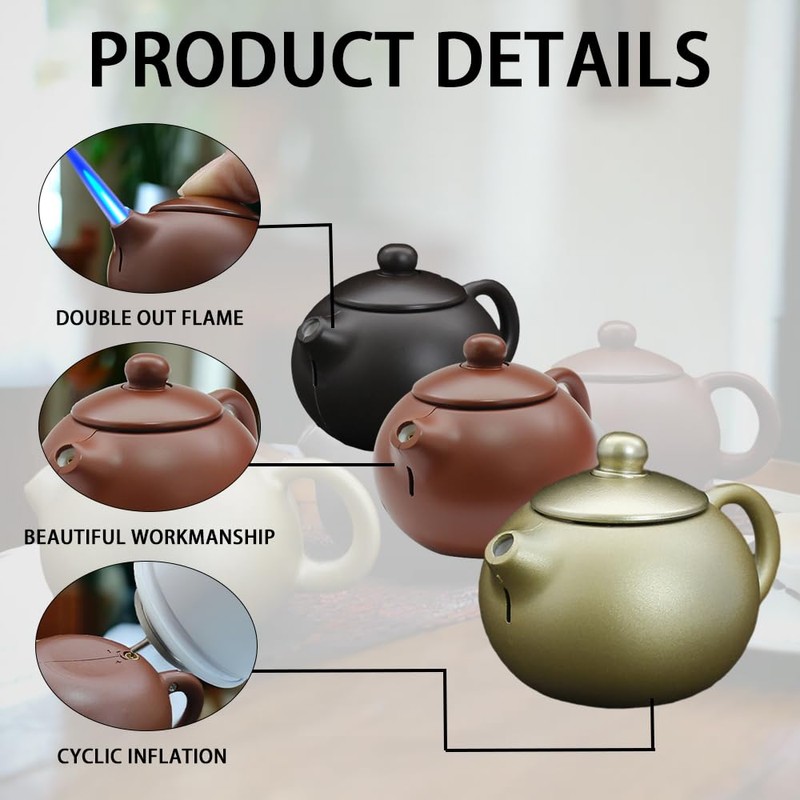 Teapot Lighter, Refillable Butane Lighter, Windproof Butane Soft Flame Torch