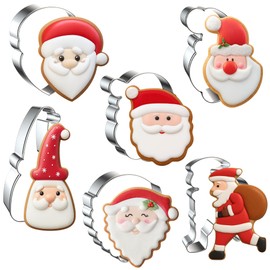 FUSOTO 6PCS Christmas Santa Cookie Cutter Set, Holiday Cookie Cutters Christmas Santa Shaped Biscuit Molds, Stainless Steel Baking Supplies for Homemade Cookies