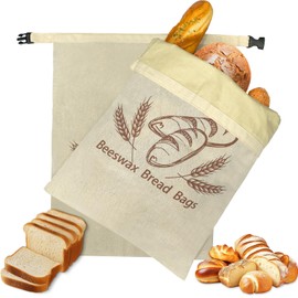 2 Pack Sourdough Beeswax Bread Bags for Homemade Bread Storage with Lining, Cotton Linen Reusable Breads Bag Beeswax Wraps for Food, Sourdough Breads Storage to Keep Fresh, Freezer Healthy Container
