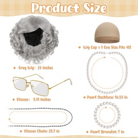 100 Days of School Costume, Old Lady Costume for Kids with Grey Old Lady Wig for 100th Day of School Dress Up